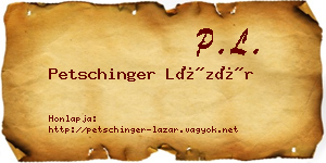 Petschinger Lázár névjegykártya